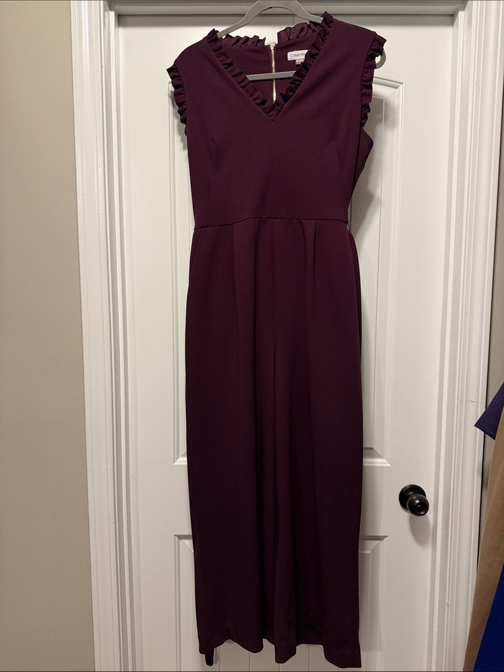 Calvin Klein Plum Ruffle V-Neck Maxi Dress